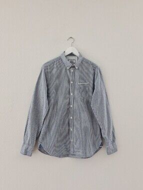 Officine Generale Japanese Selvedge Oxford LS Button Down Shirt In Blue Stripe